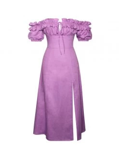 Miss Circle Quinley Lilac Off Shoulder Linen Midi Dress Sale