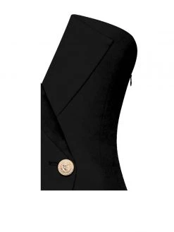 Miss Circle Keep One Up One Sleeved Black Crepe Tuxedo Blazer Dress