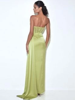 Miss Circle Corsets Prisa Lime High Slit Satin Corset Gown