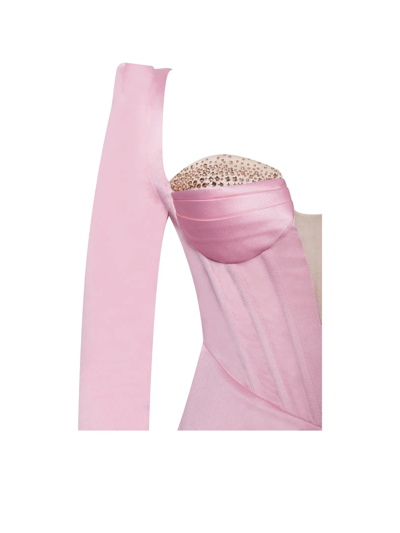 Miss Circle Camila Pink Satin Corset Dress With Crystals Corsets