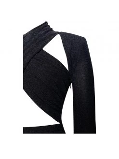 Miss Circle Urvi Black Long Sleeve Criss Cross Glitter Jersey Dress Dresses