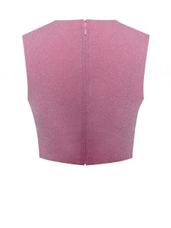 Miss Circle Teia Salmon Pink Metallic Jersey Cutout Top