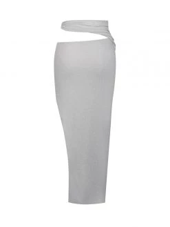 Miss Circle Bottoms Toira Silver Metallic Jersey Cutout Skirt