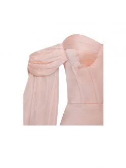 Miss Circle Dresses Lydia Blush Satin Off Shoulder Puff Sleeve Dress