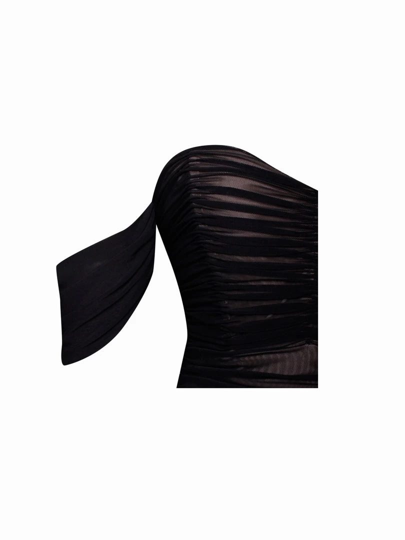 Miss Circle Dresses Quenby Black Off Shoulder Mesh Maxi Dress