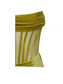 Miss Circle Priya Gold Draping Corset High Slit Velvet Gown