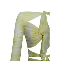 Miss Circle Dresses Sonia Yellow Print Mesh Long Sleeve Dress