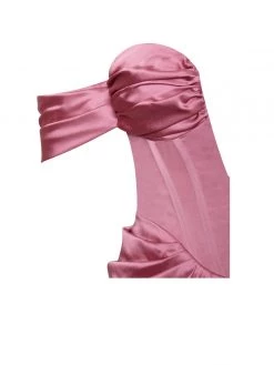Miss Circle Corsets Xophia Mauve Pink Off Shoulder Satin Corset High Slit Dress