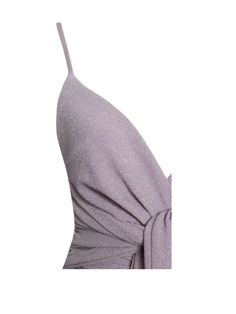 Miss Circle Quita Purple Metallic Tie Front Wide Leg Jumpsuit Dresses