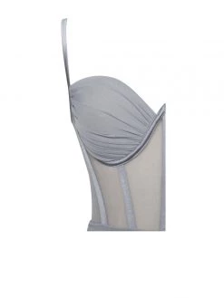 Miss Circle Corsets Yolie Grey Ruched Draping Mesh Corset Dress