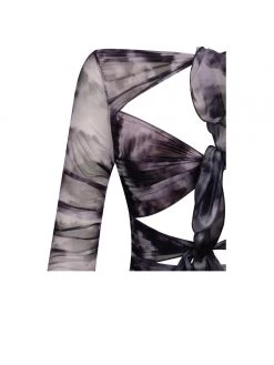 Miss Circle Sonia Grey Print Mesh Long Sleeve Dress