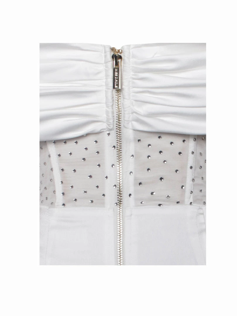 Miss Circle Corsets Norma White Off Shoulder Crystallized Corset Satin Gown