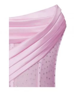 Miss Circle Corsets Holly Pink Crystallized Corset High Slit Satin Gown