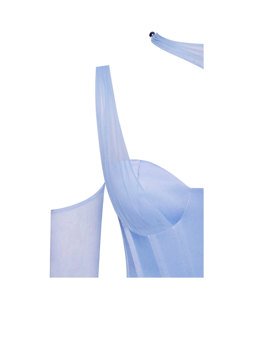 Miss Circle Everlee Baby Blue Mesh Sleeve Satin Corset Dress Corsets