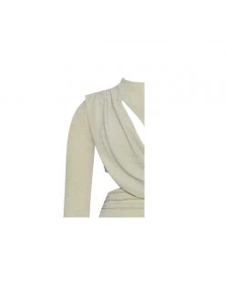 Miss Circle New In Payson Pale Yellow Long Sleeve Metallic Jersey Cutout Dress