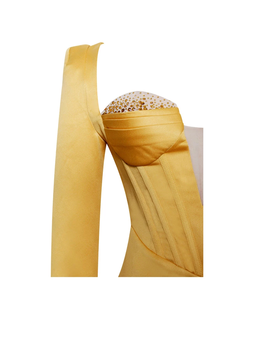Miss Circle Camila Gold Satin Corset Dress With Crystals