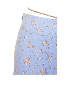 Miss Circle Mary Light Blue Floral Slit Skirt With Crystal Waist String Bottoms