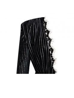 Miss Circle Kamila Black Stripe Velvet Long Sleeve Dress