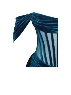 Miss Circle Corsets Irisa Teal Blue Draping Off Shoulder Corset Dress