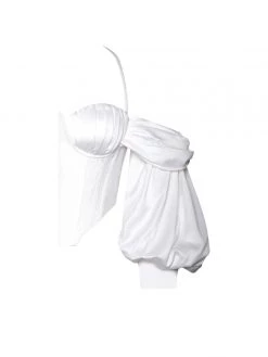 Miss Circle Corsets Evie White Satin Puff Sleeve Corset Top