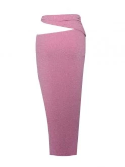 Miss Circle Toira Salmon Pink Metallic Cutout Jersey Skirt Bottoms