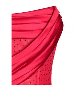 Miss Circle Holly Red Crystallized Corset High Slit Satin Gown Corsets