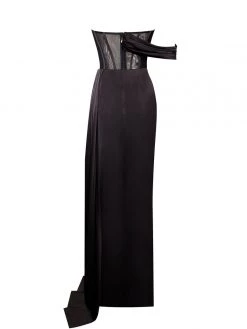 Miss Circle Rebeca Black Satin High Slit Corset Gown