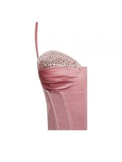 Miss Circle Vanity Blush Pink Satin High Slit Draping Corset Gown With Crystals Corsets