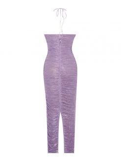 Miss Circle Parris Purple Cutout Ruched Chiffon Maxi Dress Dresses