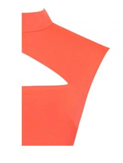 Miss Circle Jolene Orange Asymmetric Neck Cutout Detail Stretch Crepe Dress