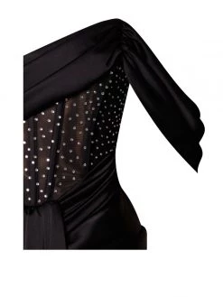 Miss Circle Stella Black Off Shoulder Crystal Corset Satin Gown
