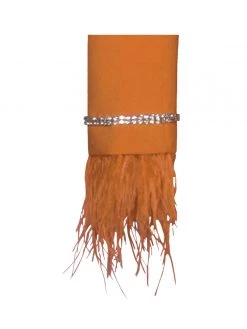 Miss Circle Dresses Quilla Orange Feather Crystal Sleeve Backless Blazer Dress