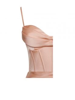 Miss Circle Elayna Blush Strappy Satin Corset High Slit Gown Corsets