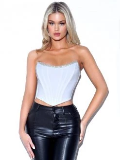 Miss Circle Corsets Melanie White Corset Top With Crystal Trim