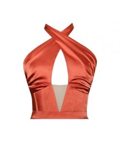 Miss Circle Wonder Poppy Satin High Slit Draping Gown