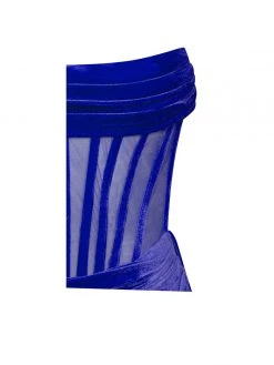 Miss Circle Priya Royal Blue Draping Corset High Slit Velvet Gown Corsets