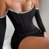 Miss Circle Corsets Annika Black Off Shoulder Long Sleeve Corset Dress With Crystal Trim