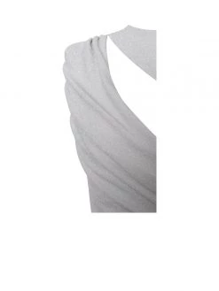 Miss Circle Teia Silver Metallic Jersey Cutout Top Tops