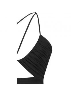 Miss Circle Felis Black Lace-up Strappy Ruched Mesh Dress Dresses