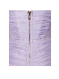 Miss Circle Sirene Lavender Silk Pleated Off Shoulder Balloon Sleeves Dress