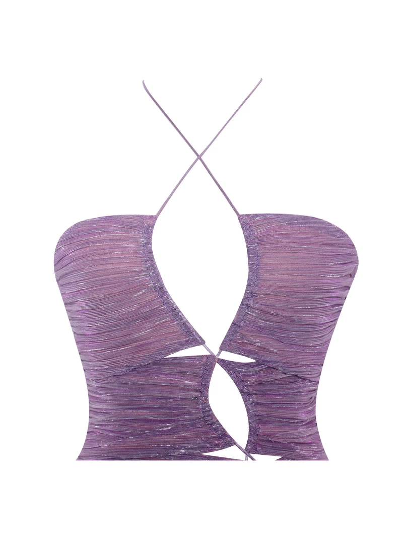 Miss Circle Parris Purple Cutout Ruched Chiffon Maxi Dress Dresses