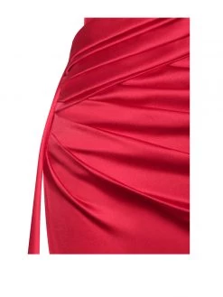 Miss Circle Holly Red Crystallized Corset High Slit Satin Gown Corsets