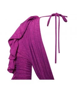 Miss Circle Xena Ruby Pink Draping Ruffle Sleeve Dress New In