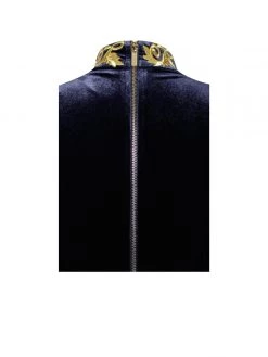 Miss Circle Gracyn Blue Cutout Long Sleeve Draping Velvet Dress Dresses