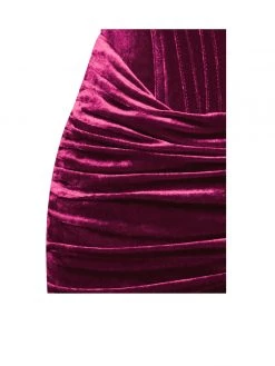 Miss Circle Odette Burgundy Velvet Off Shoulder Corset Dress With Crystal Trim