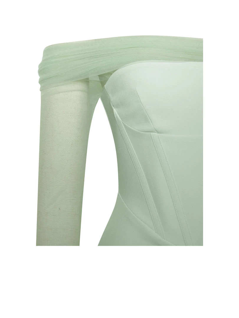 Miss Circle Uma Mint Sheer Mesh Sleeve Crepe Corset Dress