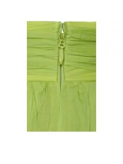 Miss Circle Valley Of Angels Lime Silk Pleated High Slit Maxi Dress