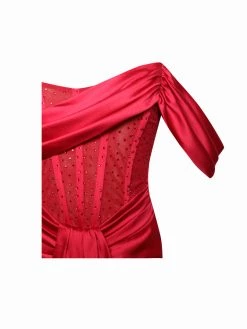 Miss Circle Stella Burgundy Off Shoulder Crystal Corset Satin Gown Corsets