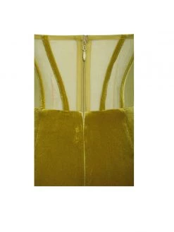 Miss Circle Priya Gold Draping Corset High Slit Velvet Gown