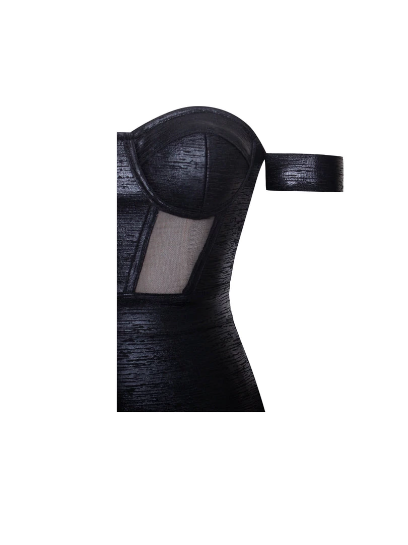 Miss Circle New In Irreplaceable Off Shoulder Black Metallic Bandage Dress